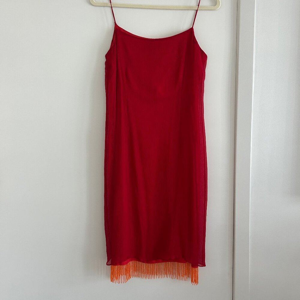 Vintage Harold's Red Silk Dress with Beaded Fringe